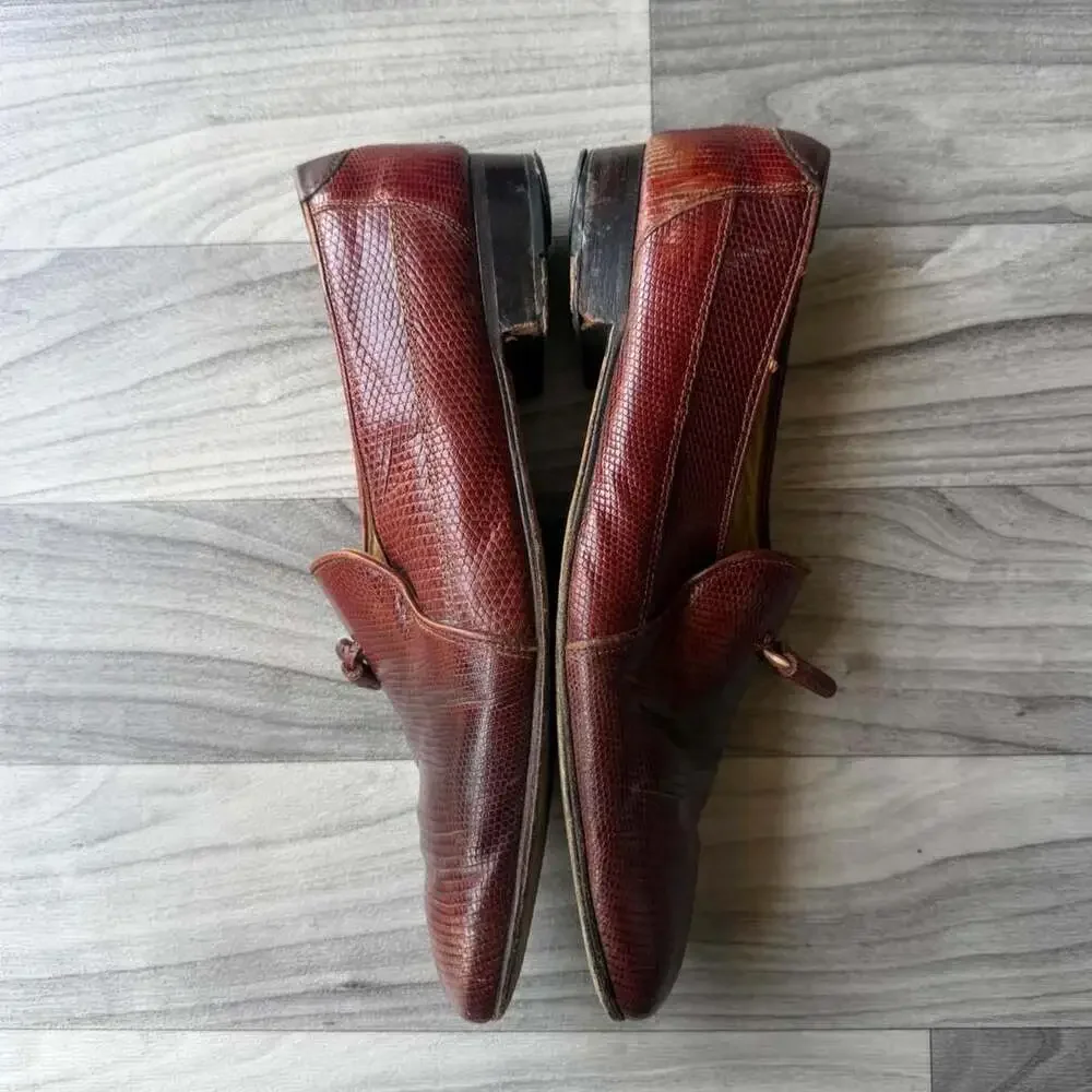 Vintage Stacy Adams Lizard Embossed Tassel Loafers Burgundy 10.5 C